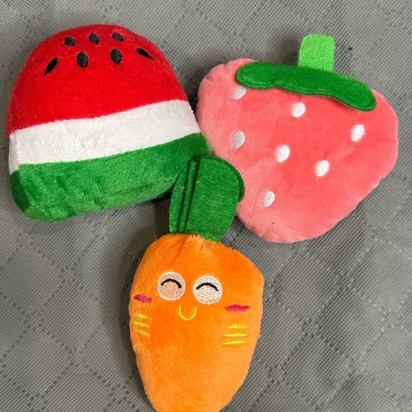 Vibrant Plush Dog Toy Set - Small to Medium Dog Watermelon, Strawberry, Carrot - Picture 3 of 4